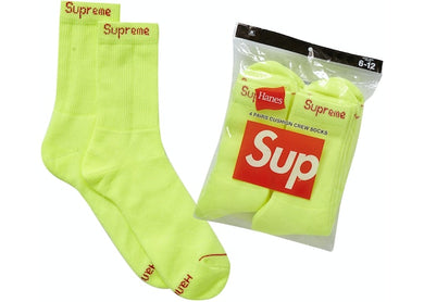 Supreme Hanes Crew Socks (2 Pack) Flourescent Yellow