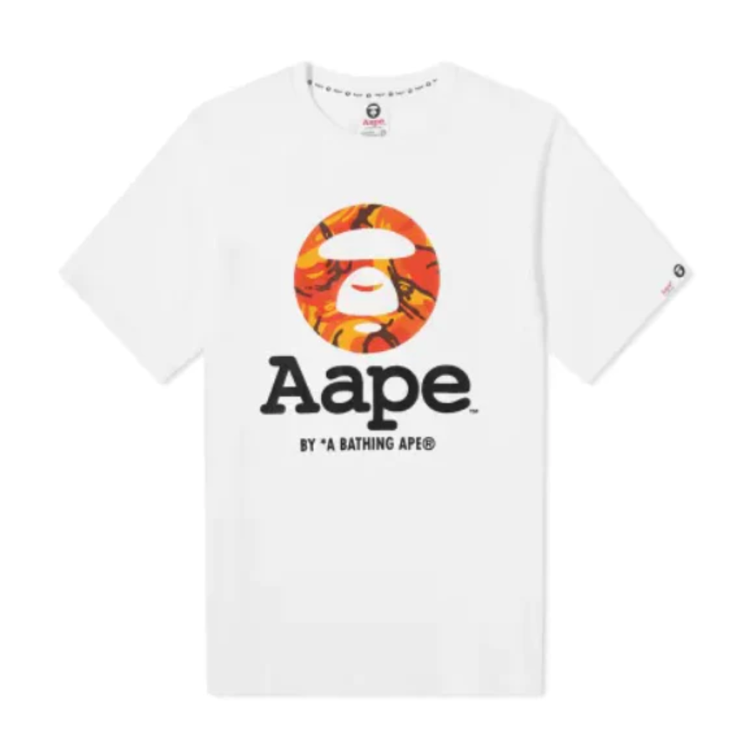AAPE by A Bathing Ape Orange Camo OG Moonface Tee White