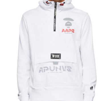 AAPE by A Bathing Ape Logo Half-Zip Hoodie White
