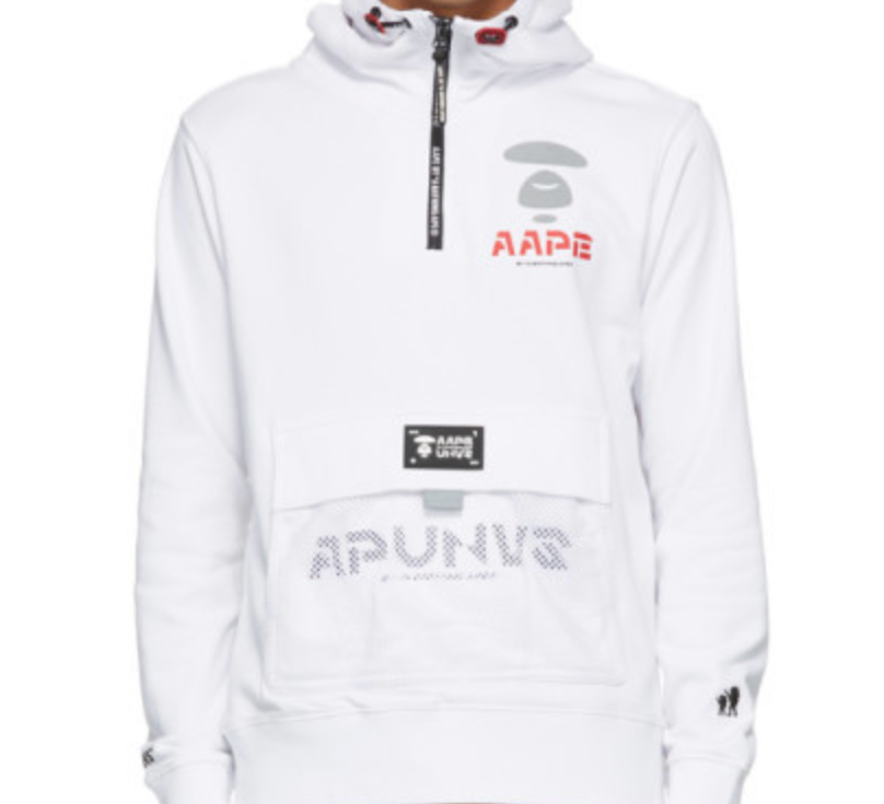 AAPE by A Bathing Ape Logo Half-Zip Hoodie White