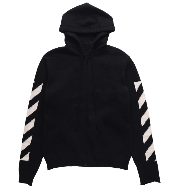 OFF-WHITE Diag Arrow Knit Zip Hoodie Black/White