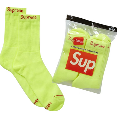 Supreme Hanes Crew Socks (4 Pack) Flourescent Yellow