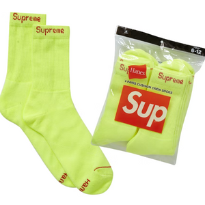 Supreme Hanes Crew Socks (4 Pack) Flourescent Yellow