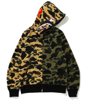 BAPE 1st Camo Half Shark Full Zip Hoodie Green/Yellow