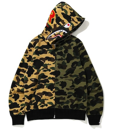 BAPE 1st Camo Half Shark Full Zip Hoodie Green/Yellow